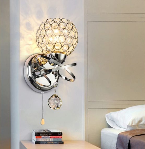 ALLOMN Modern Style Wall Lamp, Crystal Pendant Wall Lamp Bedroom Aisle Living Room Wall Lamp Holder E14 Socket (Bulb Not Included) (with Pull Switch, 2 Pack) - Image 4