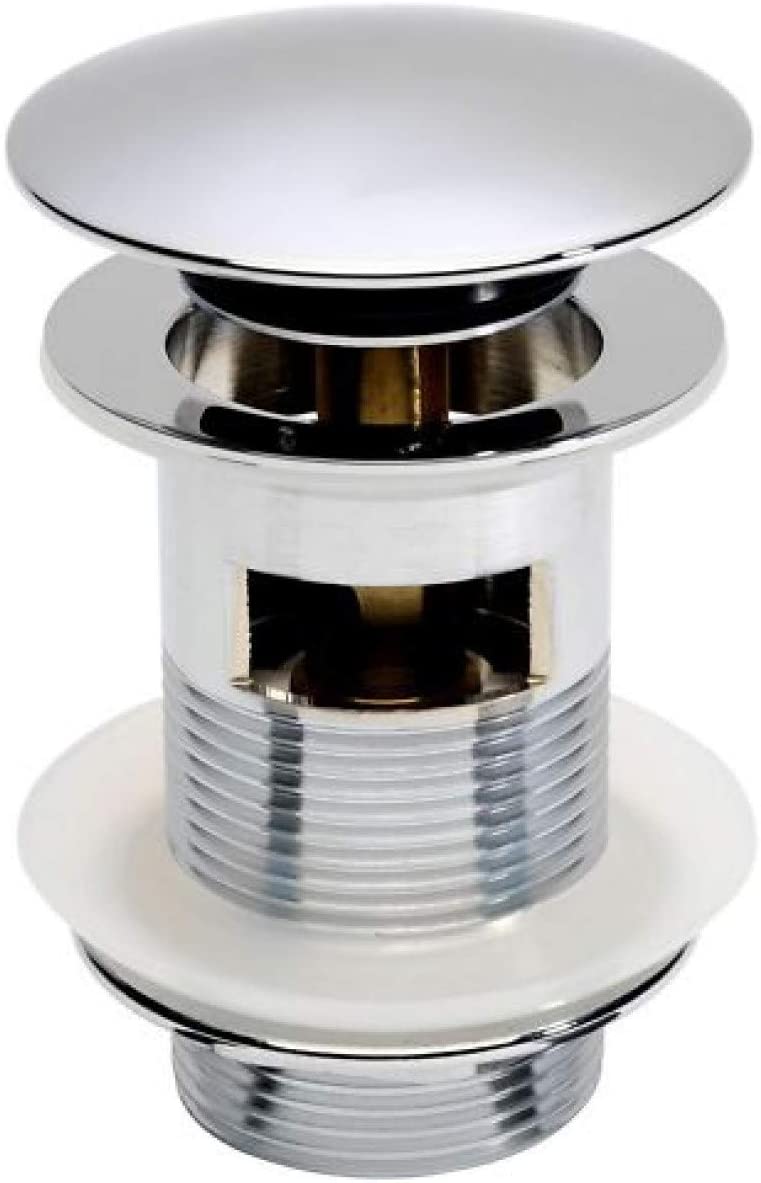 Hansvit Chrome Slotted Basin Sink Waste Modern Pop Up Click Clack Plug with Overflow, 95mm x 65mm x 1 1/4"