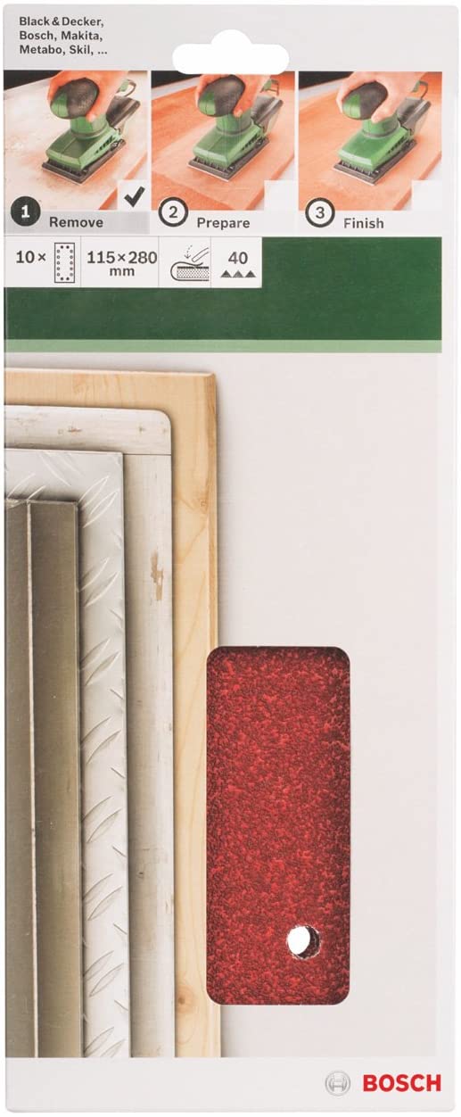 Bosch 2609256B26 Sanding Sheets for Orbital Sanders 115 x 280 cm Number of Holes 14 Grit 40 Lot of 10 Sheets - Image 2