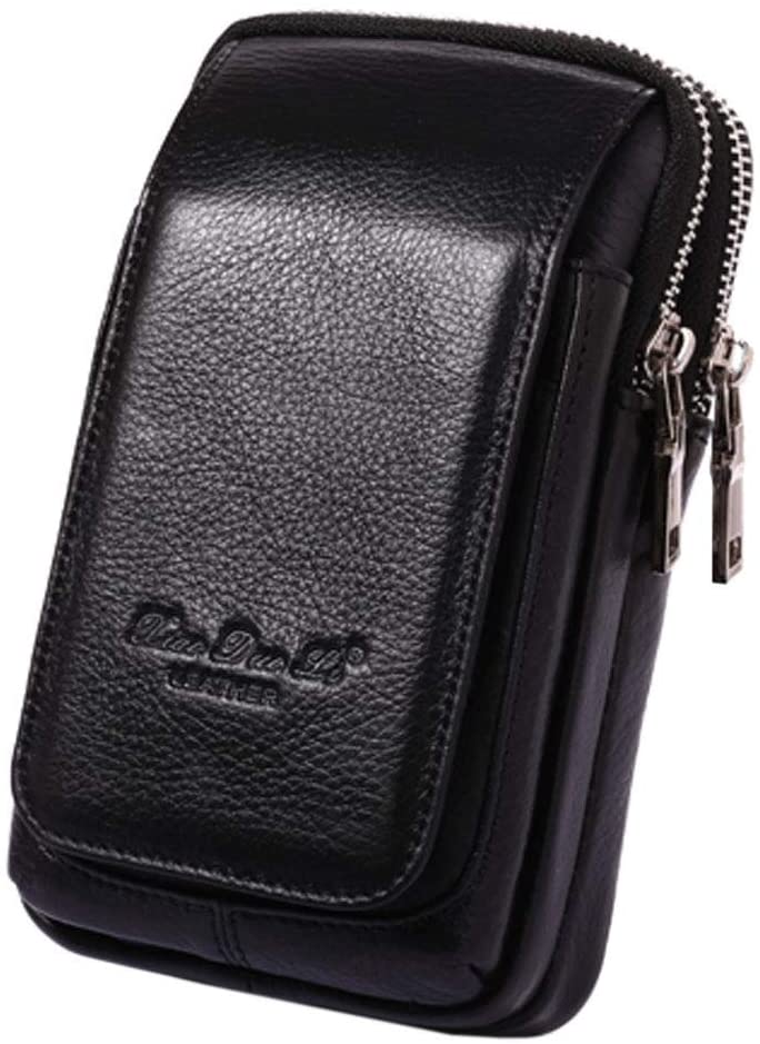 Xieben Vertical Leather Waist Pack Belt Holster for Men Women Clip Holder Outdoor Travel Camping Cover Pouch Purse Fanny Bag Cell Phone Case Phone Black - Image 2