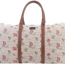 Signare Tapestry Large Duffel Bag Overnight Bags Weekend Bag for Women with Flora Design (Pink Rose BHOLD-RSPK)