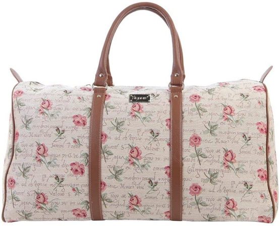 Signare Tapestry Large Duffel Bag Overnight Bags Weekend Bag for Women with Flora Design (Pink Rose BHOLD-RSPK)