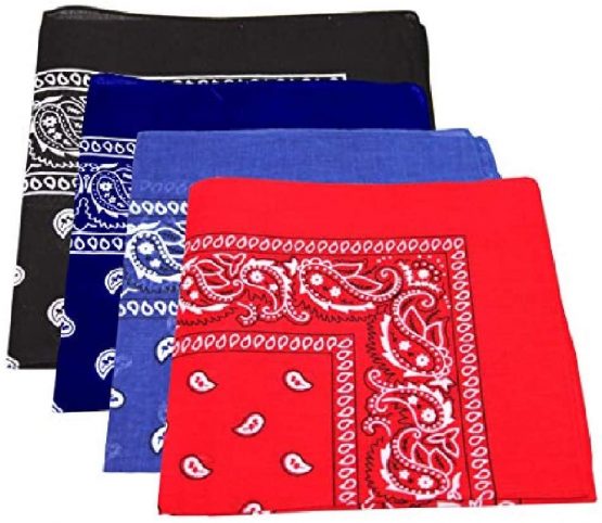 Four Pack Paisley Design Bandanas black purple blue red. fast post