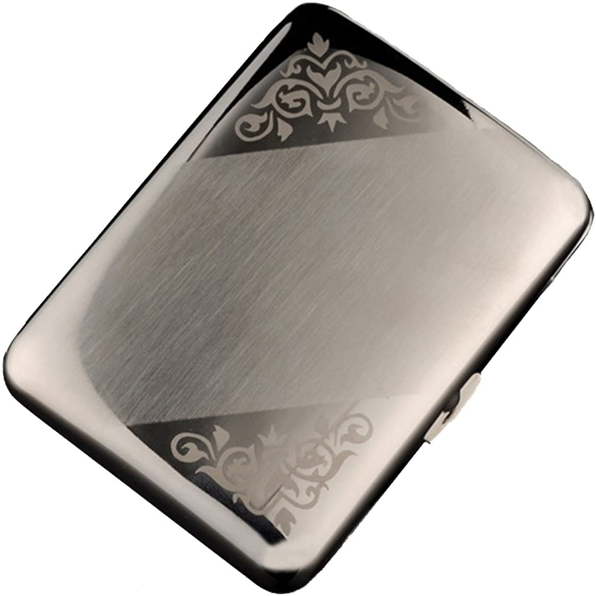 CaLeQi Stainless Steel Cigarette Case, Silver, Holds 16, Snap Closure, 16-cigarette case, patterned stainless steel