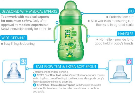 MAM Trainer+ 220 ml, Baby Cup Suitable from 4+ Months, Trainer Cup for Independent Drinking, Spill-Free Toddler Cup, Pink (Designs May Vary) - Image 4