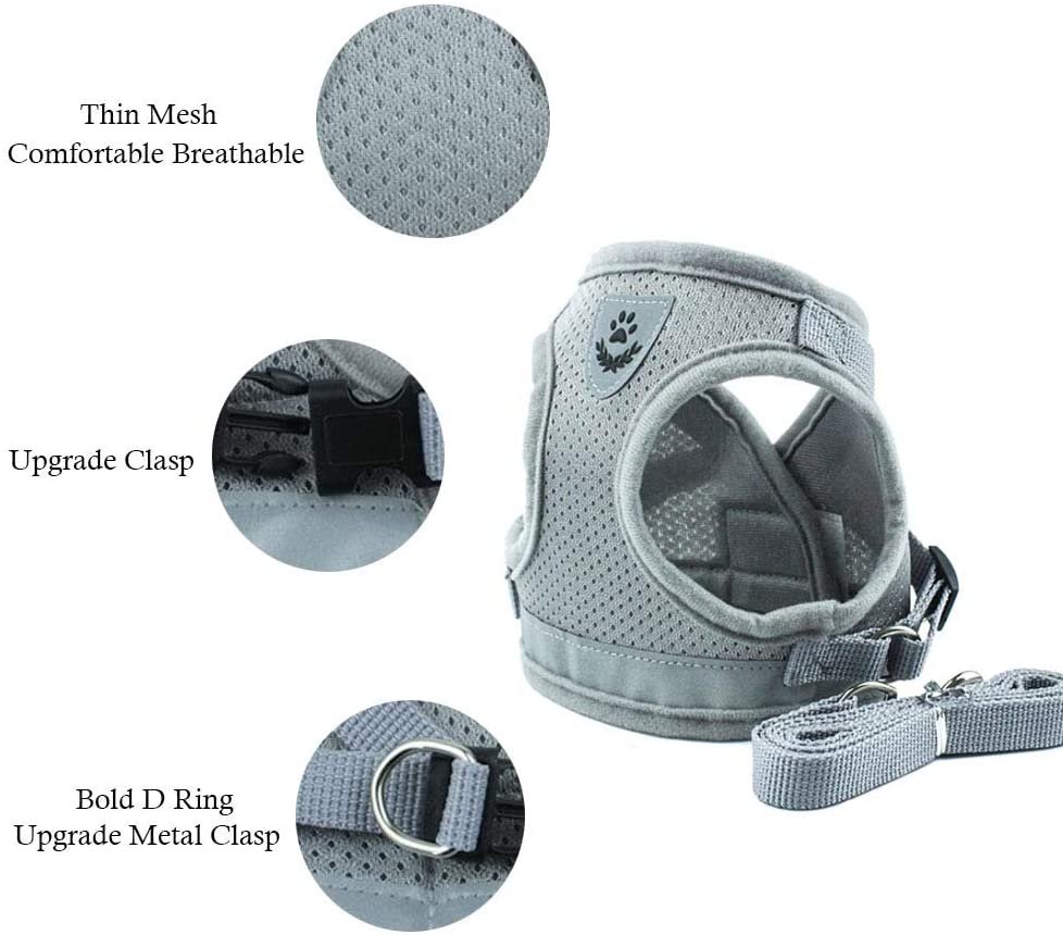 Deggodech Escape Proof Dogs Harness with Leash Set Medium Adjustable Soft Mesh Reflective Pet Dog Walking Harness Lead for Pet Cat Dog Outdoor Training (M - Image 3