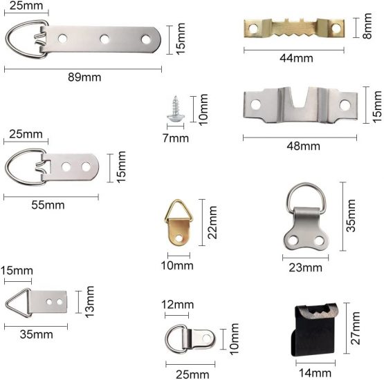 FEPITO 96 Pcs Photo Frame Hanging Hooks Kit, 9 Models Picture Hanger Hooks with Screws for Office Family Photo Picture Painting Hanging Assorted Types - Image 4