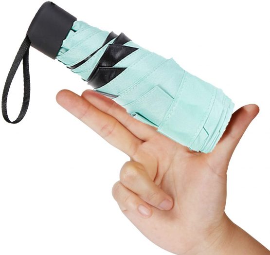 Mini Travel Umbrella Lightweight Small Compact Women Umbrellas for Sun Rain Mint Green - Image 2