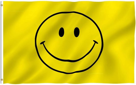 ANLEY Fly Breeze 3x5 Foot Yellow Smiley Face Flag - Vivid Color and UV Fade Resistant - Canvas Header and Double Stitched - Happy Face Flags Polyester with Brass Grommets 3 X 5 Ft
