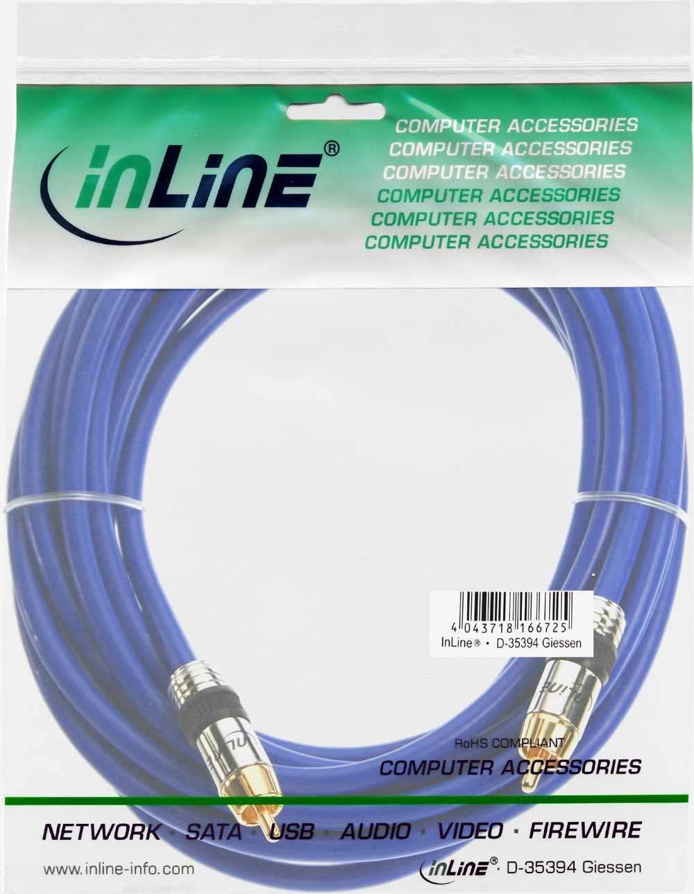 InLine Cinch Kabel AUDIO, PREMIUM, vergoldete Stecker, 1x Cinch Stecker/Stecker, 15m, Blue, 15 meters - Image 2