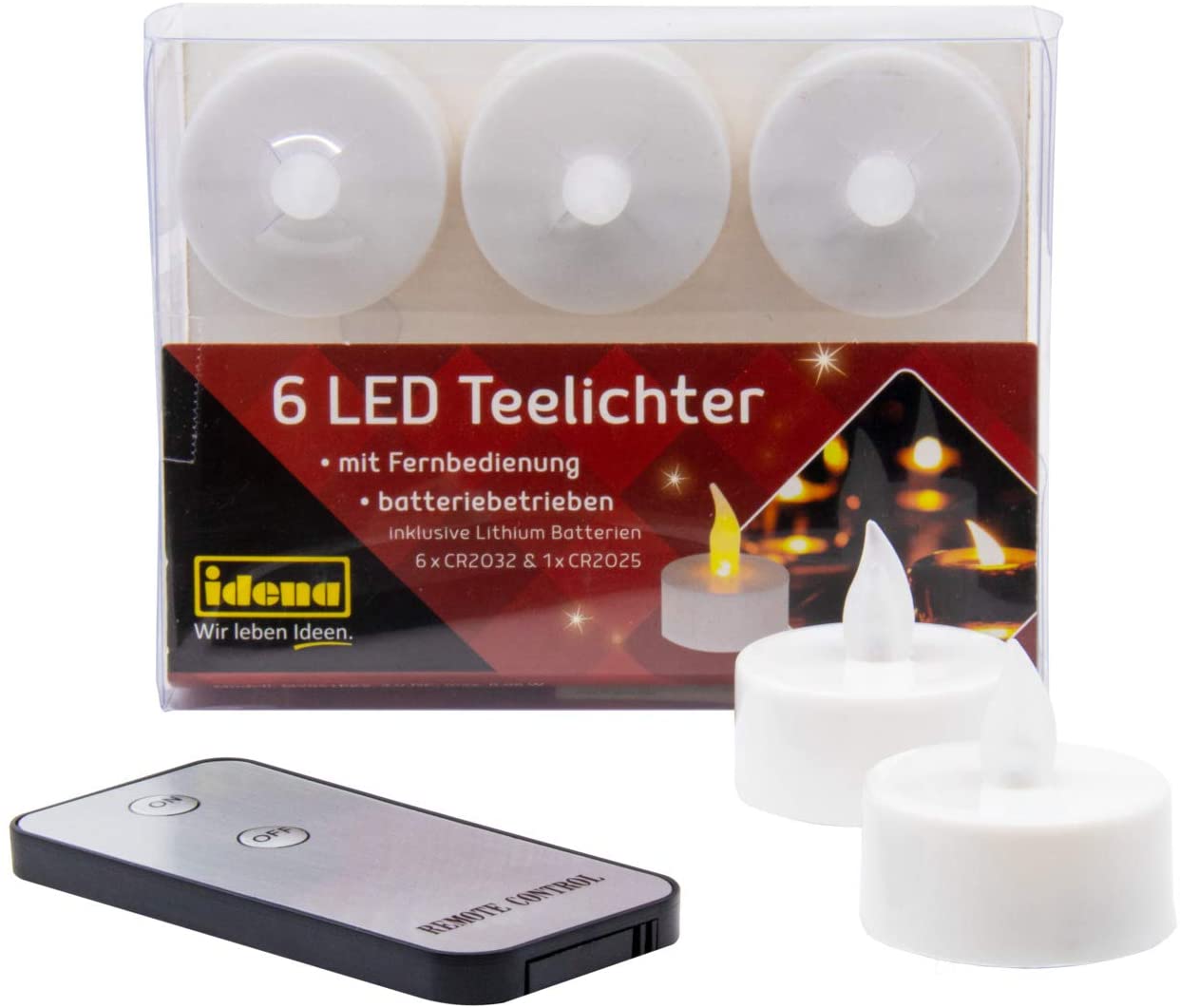 Idena 38204 - LED Tea Lights, Pack of 6, Electric Candles with Flickering Light, with Remote Control, Includes Batteries, Decoration for Wedding, Party, Christmas, Easter, as Mood Light