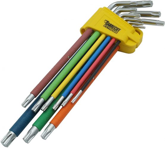 9 Piece SabreCut SCTX009S Soft Grip Extra Long Torx Key Set with Colour Coding - Sizes T10-T50
