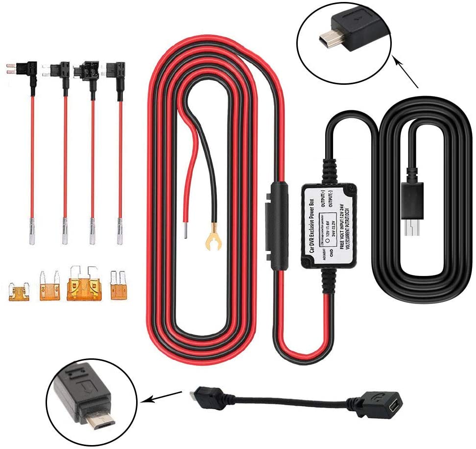 Dash Cam Hardwire Kit,INRIGOROUS Mini USB/Micro USB Car Hardwire kit Car Charger Cable 12V 24V