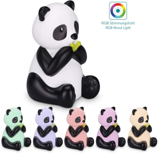 Navaris Panda Night Light for Kids - RGB Colour Changing LED Lamp for Girls and Boys Nursery, Childrens Room, Bedside Table - BPA Free - Black/White