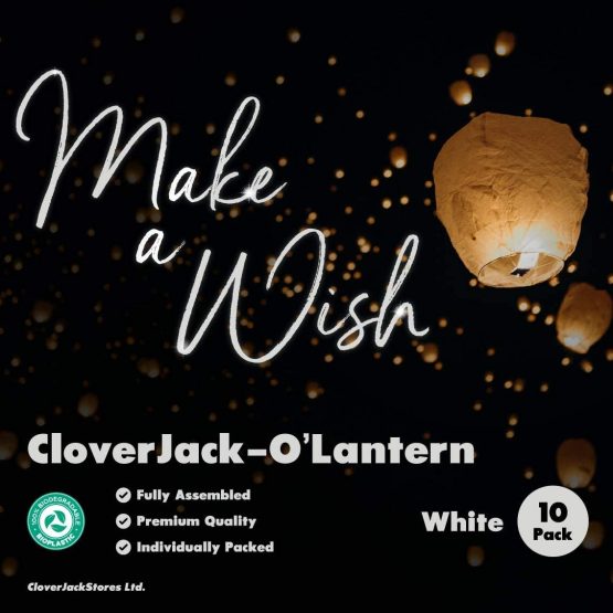 5 x Chinese Sky Wishing Lanterns - 100% Biodegradable for Party, New Year Eve, Wedding, Funeral, Memorial. CloverJack-O'Lanterns - Image 2
