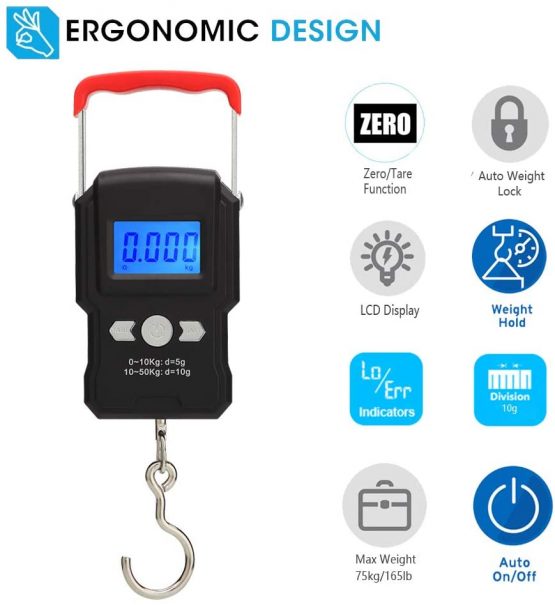 HANWELL 50kg/110lb Digital Luggage Scale with 4 Units, Electronic Travel Hanging Scales with Backlit Display/Tare/Data Hold Function - Portable for Handheld Suitcase (Red 50kg Luggage Scale) - Image 3