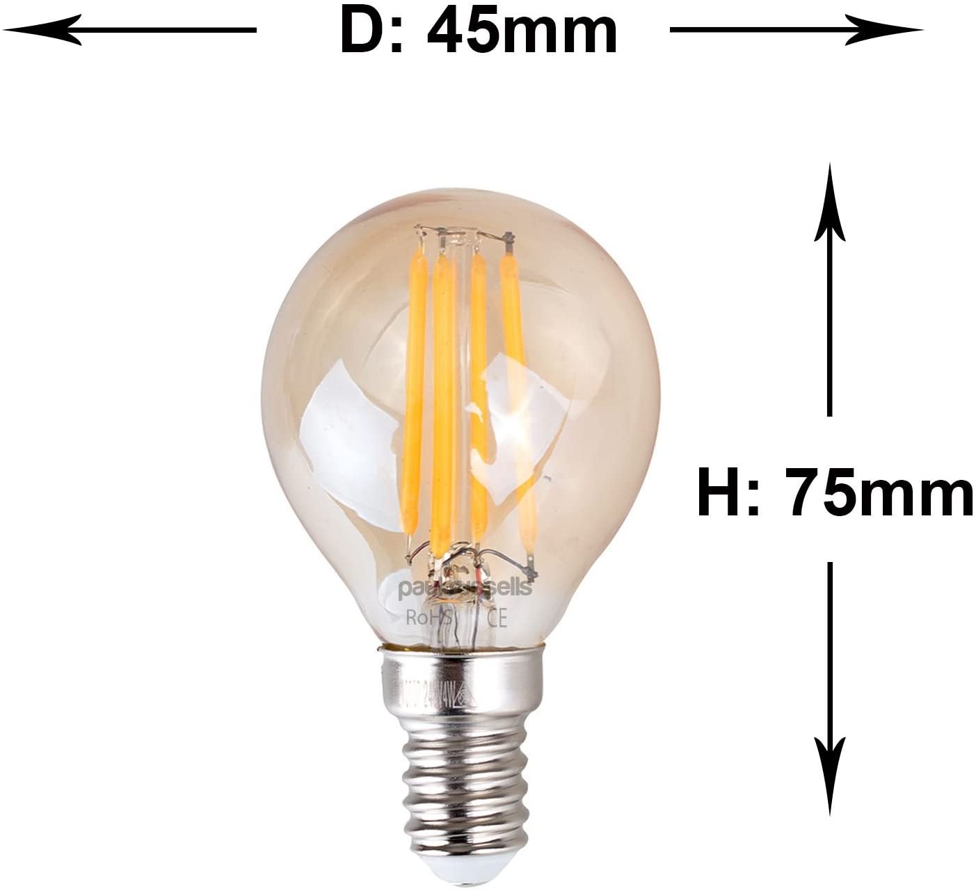 paul russells LED Filament Golf Ball Light Small Edison Screw E14, 20W Equivalent G45 Bulbs, 2.5W 200LM LED 2200K Amber Lamps - Image 3