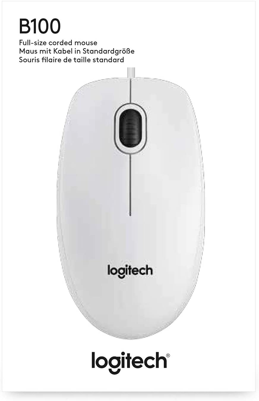 Logitech 910-003360 B100 Wired USB Mouse, 3-Buttons, Optical Tracking, Ambidextrous PC / Mac / Laptop - White - Image 4