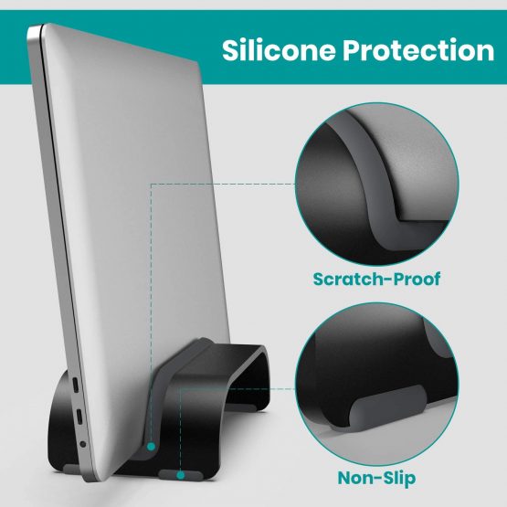 Vertical Laptop Tablet Stand, Klearlook (Space Saver Series) Aluminum Space-Saving Storage Holder Desk Organizer Compatible with Macbook/iPad and more Notebook Tablet UP to 0.7-In Thick - Silver - Image 3