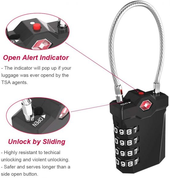 ZHEGE Suitcase Padlocks, TSA Approved Luggage Locks with Open Indicator, Flexible Cable, 4 Digit Combination Padlock for Gym Locker, Briefcase, Backpack, Laptop Bag (Black & Silver, 2 Packs) - Image 4