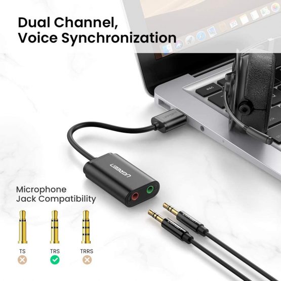 UGREEN USB Sound Card, External Stereo Sound Card USB Aux Adapter USB to 3.5mm Audio Headphone Mic Converter Compatible with PS5/4, MacBook Air/Pro, Raspberry Pi, PC, Windows, Linux and Mac - Image 3