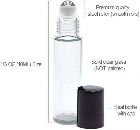 10Pcs, 10ml Essential Oil Roller Bottles - JamHooDirect Transparent Glass Roll on Bottles with Stainless Steel Roller Balls Perfect for Fragrance, Aromatherapy (Included 1 Bottle Opener & 1 Dropper) - Image 2