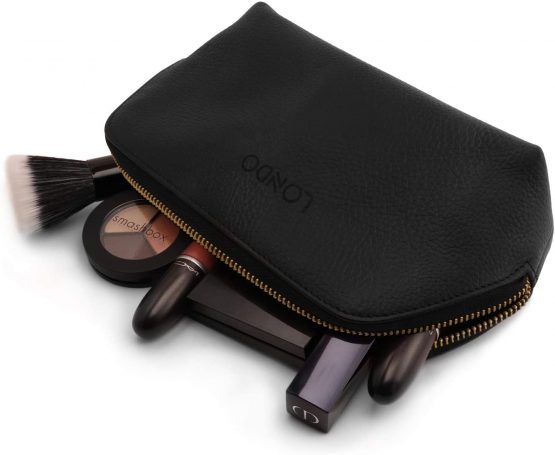 Londo Genuine Leather Makeup Bag Cosmetic Pouch Travel Organizer Toiletry Clutch (Black) - Image 2