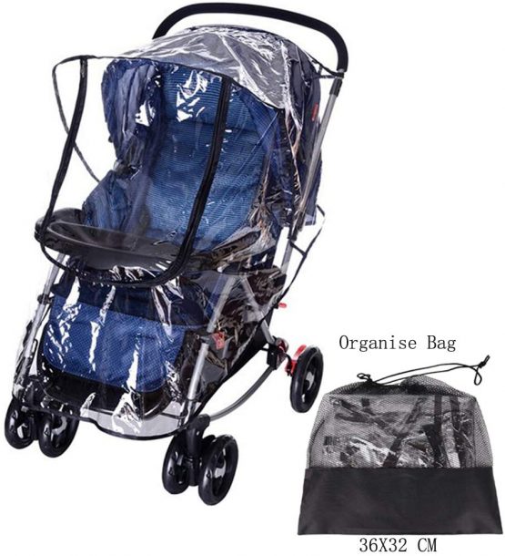 Universal Rain Cover for Most Pushchair Pram Baby Stroller Rain Cover With Zip Front Opening Buggy Throw Over Rain Cover PVC Transparent Waterproof Wind Rain Weather Shield Protector - Image 2