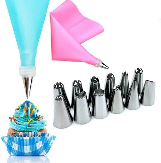 Cake Decorating Equipment 14 Pieces Icing Decoration Kit Piping Nozzle + Silicone Pastry Bags Tool Piping Cream Stainless Steel Nozzles Decorator Pastry Cream Making Set for Dessert Cupcakes Koksi - Image 3