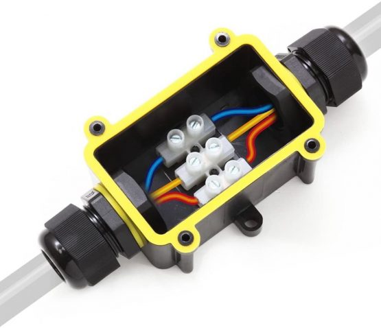 IP68 Waterproof Junction Box, HUYU 2-Way Outdoor Cable Connectors with 2 Cable M20 Gland Wire Connector Electrical Junction Box for 5-12MM Diameter Cable, 3 Pin Terminal, Black - Image 4