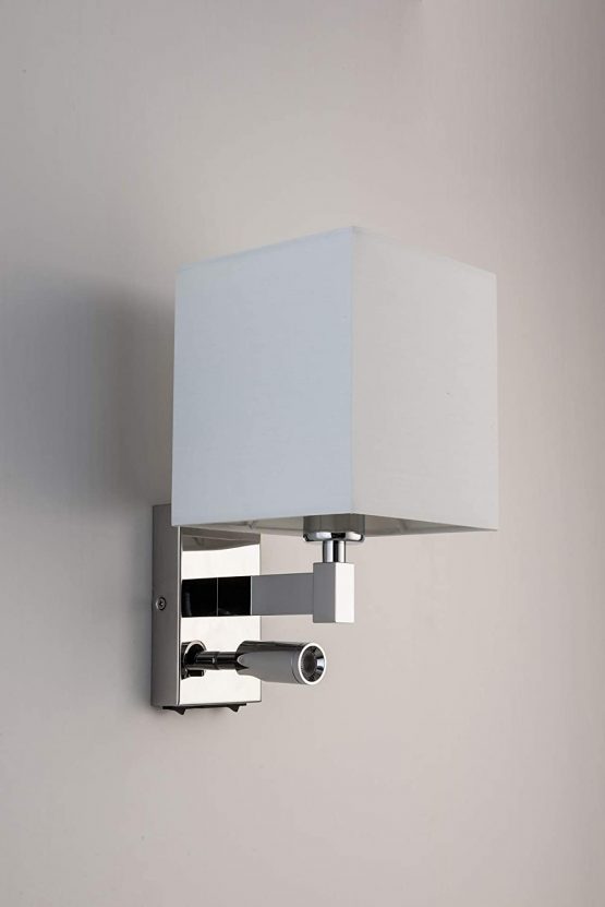 HARPER LIVING 1xE27/ES Up Down Wall Light with Adjustable LED Reading Light, 1 USB Port and 2 On/Off Switches, Polished Chrome Finish, White Fabric Shade (Square Shade) - Image 4