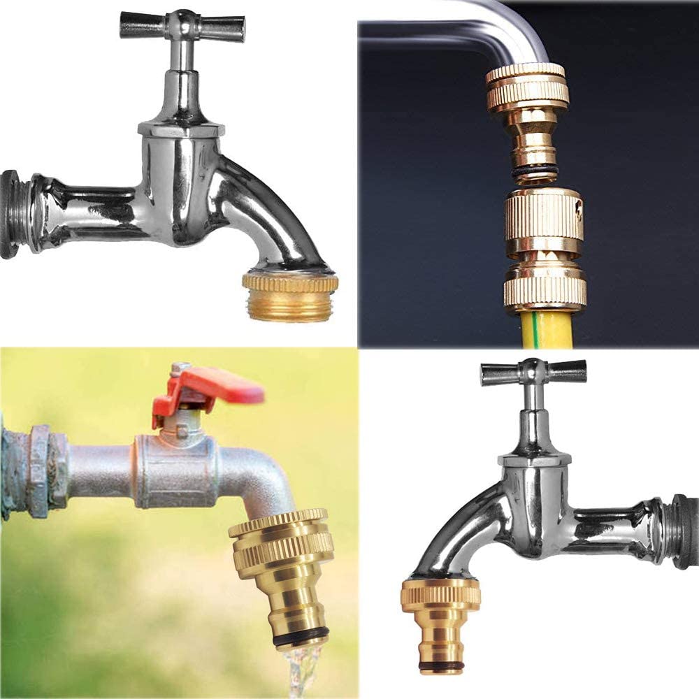 Tesmotor Brass Garden Hose Tap Connector fitting for 1/2 Inch (21mm) & 3/4 Inch (26.5mm) 2-in-1 Threaded Faucet Adapter (2 Pack) - Image 3