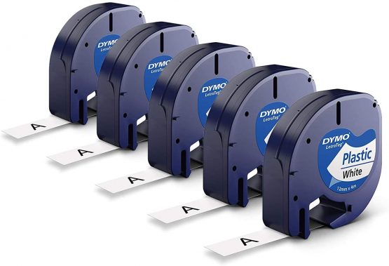 5 x Dymo LetraTag Plastic Label Tape (91201), 12 mm x 4 m Roll, White + PaperMate Pen Gift - Image 2