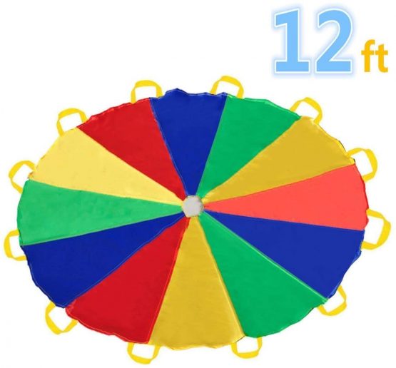Sonyabecca Play Tents Kids Game 210T Play Parachute 12' with 12 Handles Indoor&Outdoor Picnic Blanket Mats (6-12 kids play)