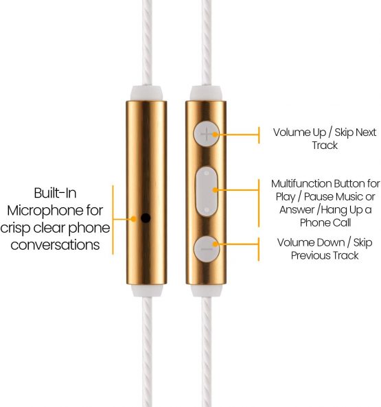 Betron ELR50 Earphones with Microphone, Noise Isolating Wired Headphones Earphones with Microphone and Volume Control, Carry Case, Enhanced Bass, 3.5 mm Jack, Gold - Image 2
