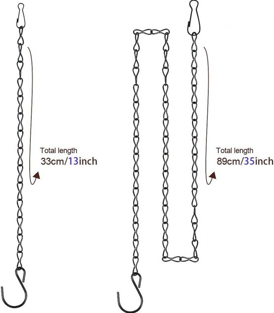 Teenitor 8 Pcs Black Metal Hanging Basket Chains, 4 Pcs 35 Inch & 4 Pcs 13 Inch Replacement Extender Metal Chains Set with Clips & Hooks for Chicken Feeder Bird Cage Planters Lanterns Ornaments - Image 2