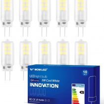 WOWLED G4 LED Light Bulbs, 3W Cool White 12V AC DC, Replace Halogen Bulbs - 10 Pack