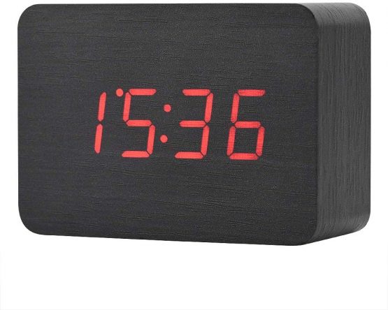 Eboxer Wooden Digital Alarm Clock, Small LED Digital Alarm Clock with Time/Date/Temperature, Sound Control for Kids (Boy and Girl), Home, Office, Cuboid(Black) - Image 2