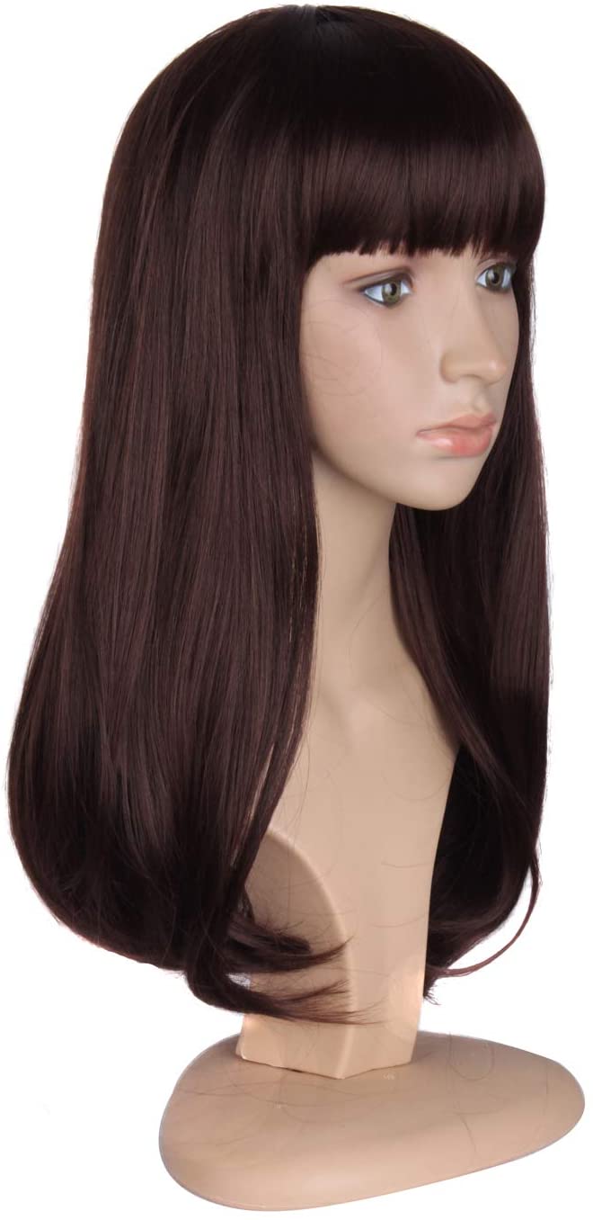 MapofBeauty Flat Bangs and Straight Hair Slightly Curled Wig (Dark Brown) - Image 3
