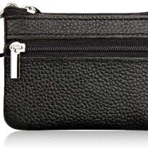 Hibate Mini Coin Purse Holder Wallet Leather Purses for Women Men Kids Minimalist Zip Pouch with Key Ring - Black