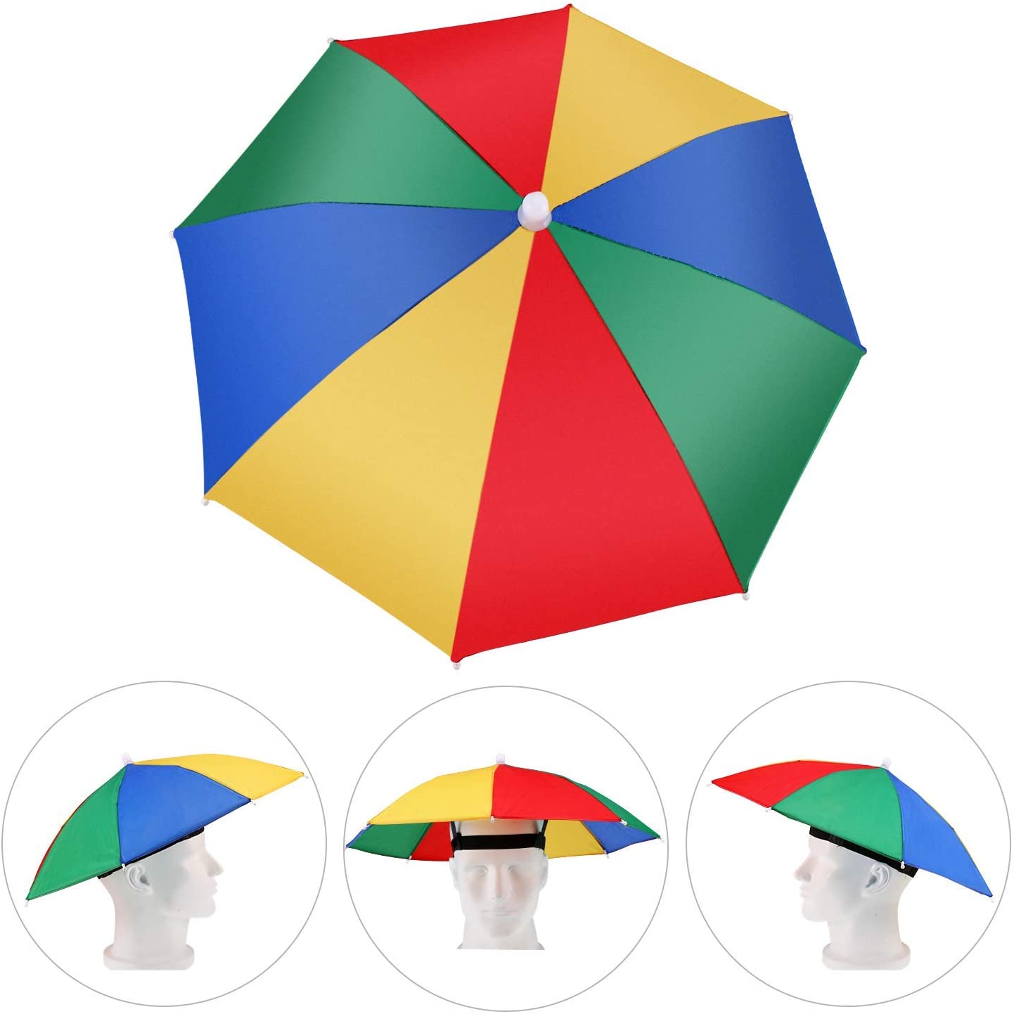 AMACOAM Head Umbrella Hat Rainbow Umbrella Hat Outdoor Sun Rain Protection Portable Mini Umbrella Novelty Fancy Dress Accessory for Fishing Gardening Photography Camping Beach Party for Adults Kids
