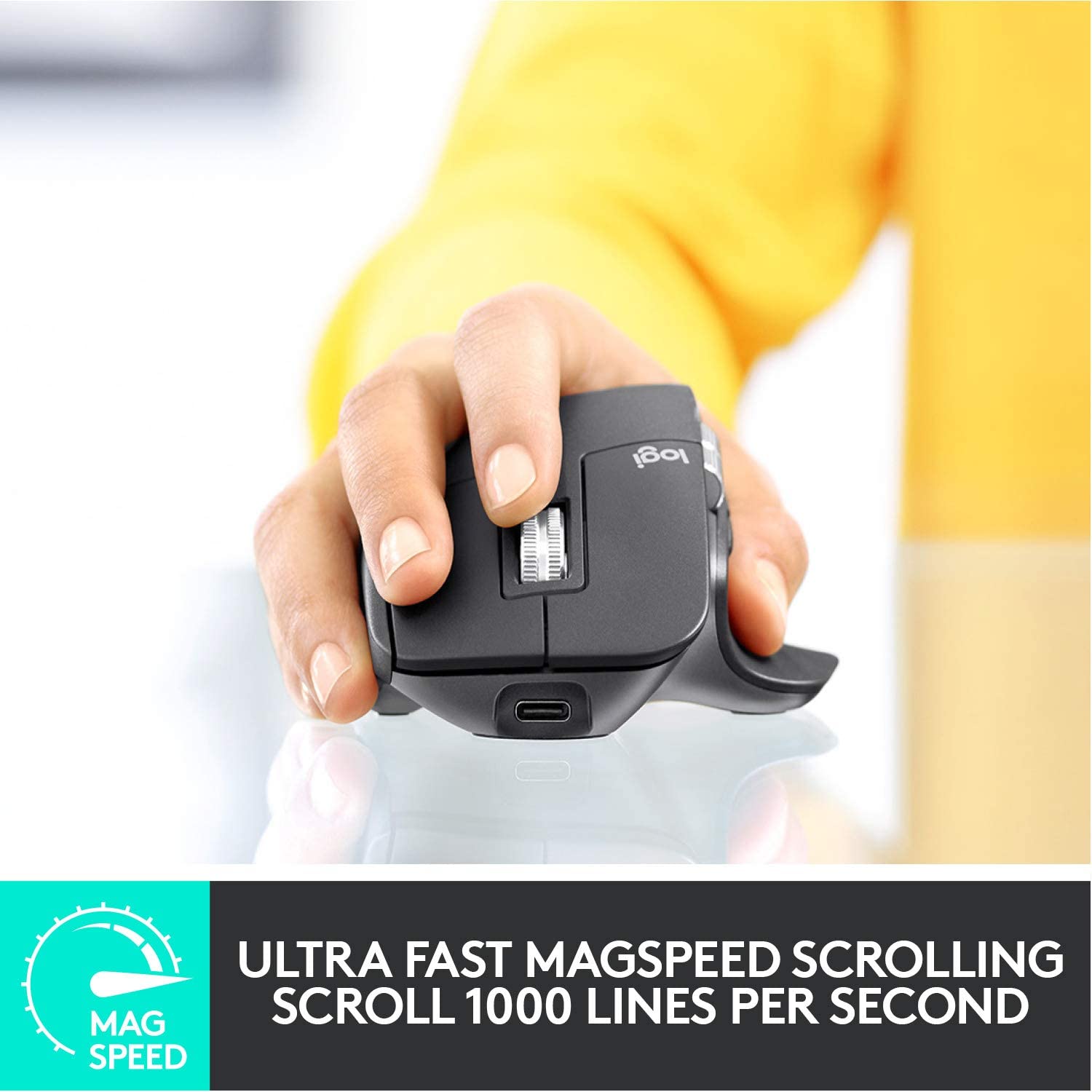 Logitech MX Master 3 Advanced Wireless Mouse, Bluetooth or 2.4GHz USB Receiver, Ultrafast Scrolling, 4000 DPI Any Surface Tracking, Ergonomic, 7 Button, Rechargeable, PC/Mac/Laptop/iPadOS - Dark Grey - Image 2