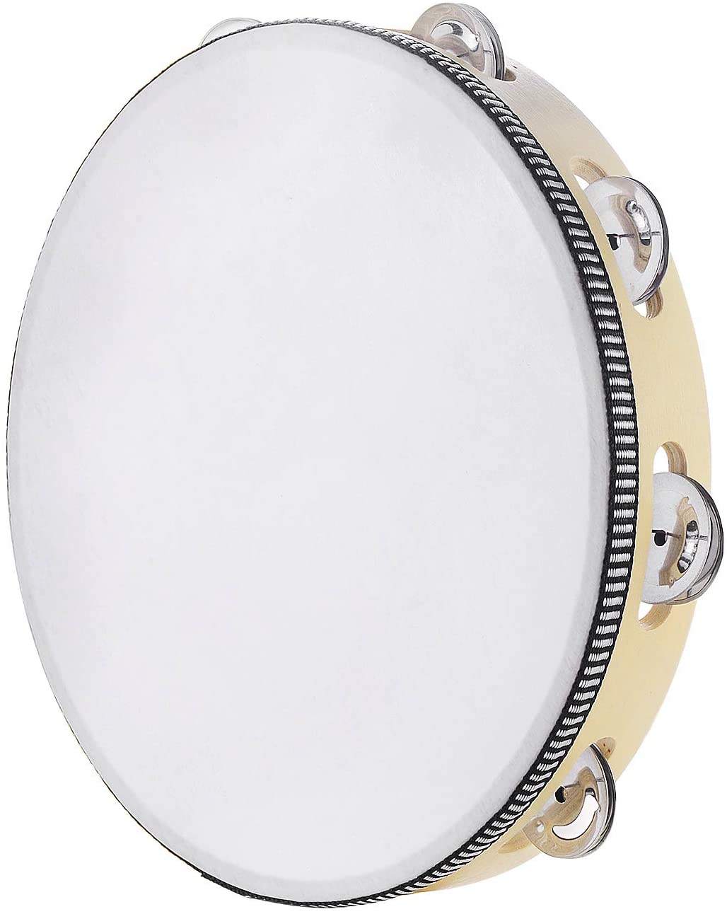 Musfunny Tambourines for Adults 10 Inch: Wooden Tamborine with Single Row Metal Jingles