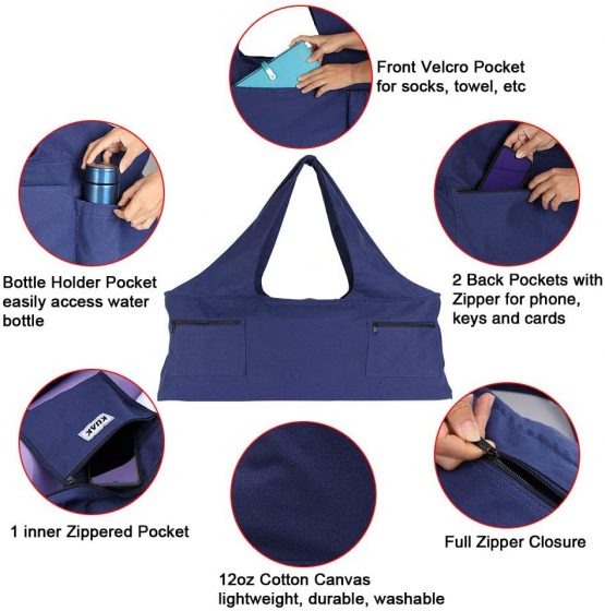 KUAK Extra Large Yoga Mat Bag and Carriers with Yoga Mat Strap, Top Full-Zip Closure, Bottle Pocket/Big Open Pocket and Zipper Pockets, Quality Canvas Women Tote Bag for Gym Sports Beach - Image 2