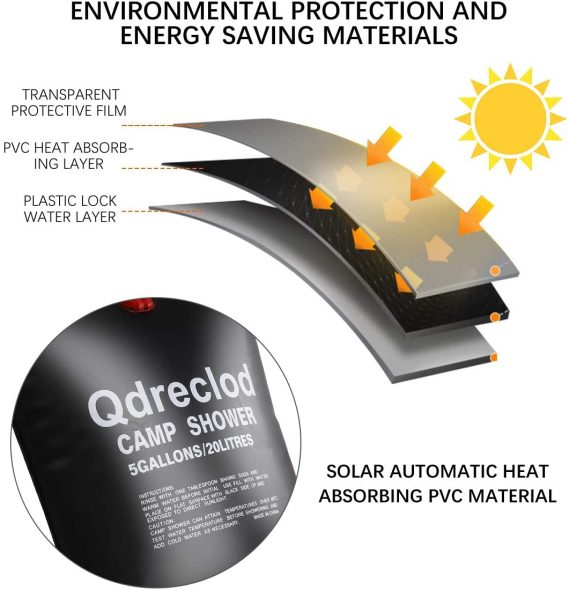 Qdreclod Solar Camping Shower Bag, 20L Portable Solar Heated Travel