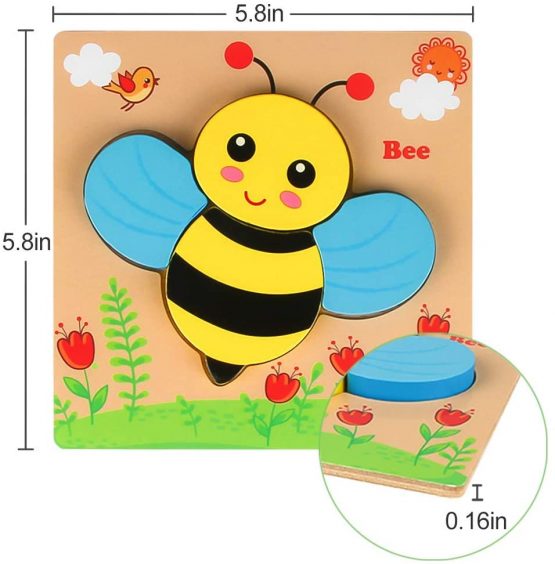 Afufu Wooden Jigsaw Puzzles for Toddlers 1 2 3 Years Old, Boys &Girls Educational Montessori Learning Toys Gift with 4 Animals Patterns, Bright Vibrant Color Shapes of Animal - Image 3