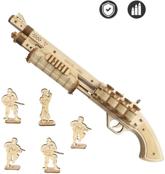 ROKR 3D Wooden Rubberband Guns, Mechanical Gun Model Kits to Build, Laser Cut Gun Model Building Kits For Teen and Adult