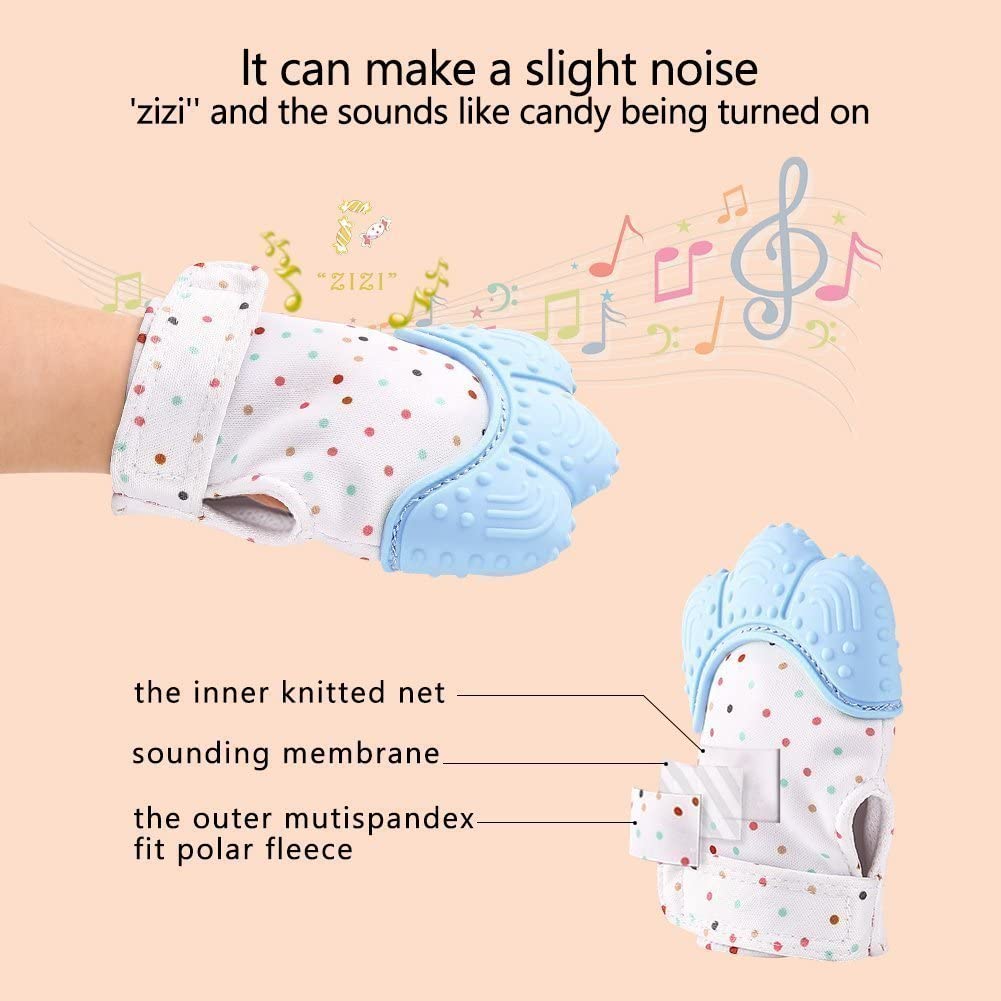 Mouthie Mitt Silicone Teething Glove Mitten for Babies - Teething Toy With Free Bandana Bib, Blue - Image 3