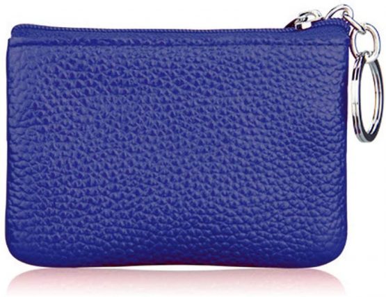 Hibate Mini Coin Purse Holder Wallet Leather Purses for Women Men Kids Zipper Pouch with Key Ring - Blue - Image 2
