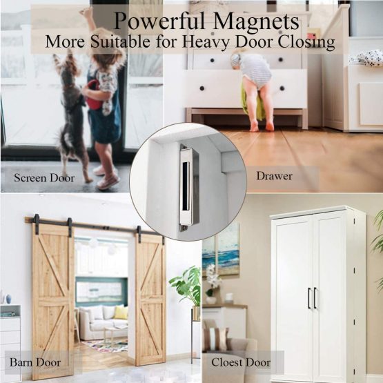 Magnetic Door Catches Jiayi 4 Pack Heavy Duty Wardrobe Magnets 28 KG Pull Chrome Cabinet Magnetic Door Catch Hardware Stainless Steel for Kitchen Cupboard Magnet Closure Closet Door Closer - Image 2